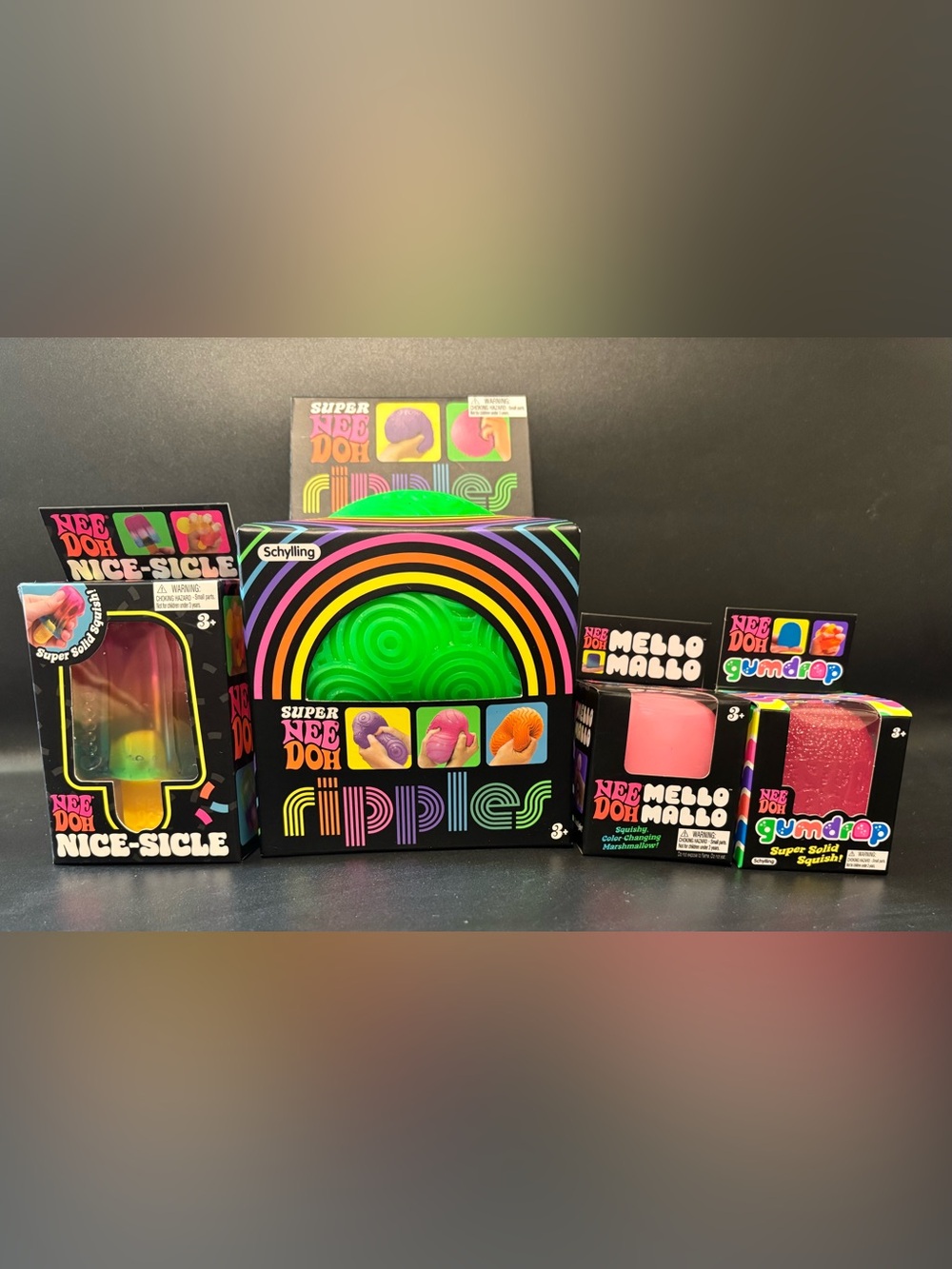 Schylling NeeDoh 4pc Bundle - Super Ripples, Nice-Sicle, Mello Mallo & Gumdrop